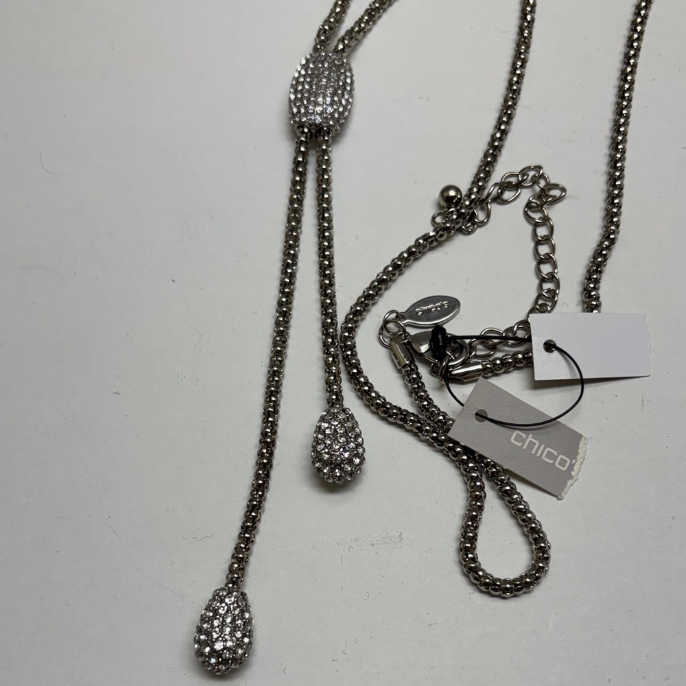 Chico's Metallic Crystal Lariat Necklace